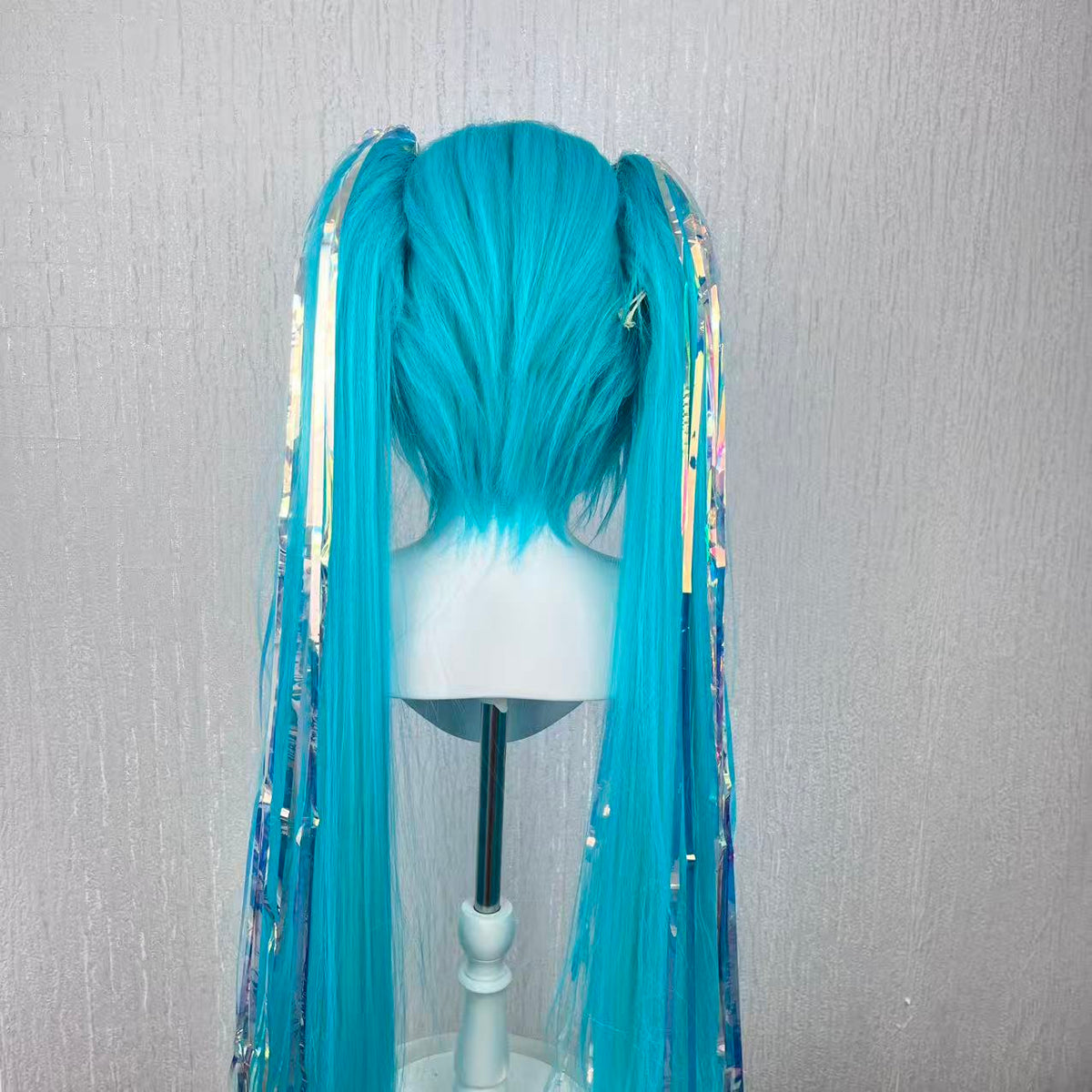 Hatsune Miku Wig Cosplay | Extra Long 100cm Twin Tails with Clip-On Ponytails | Realistic Scalp Effect Wig | Holographic Laser Fiber Hair for Anime Fans