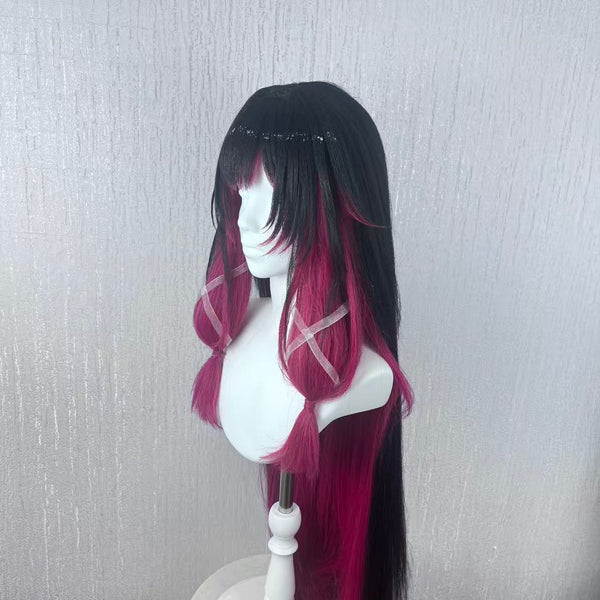 Genshin Impact Columbina Custom Wig, Black Burgundy Long Cosplay Wig, Handmade Wig