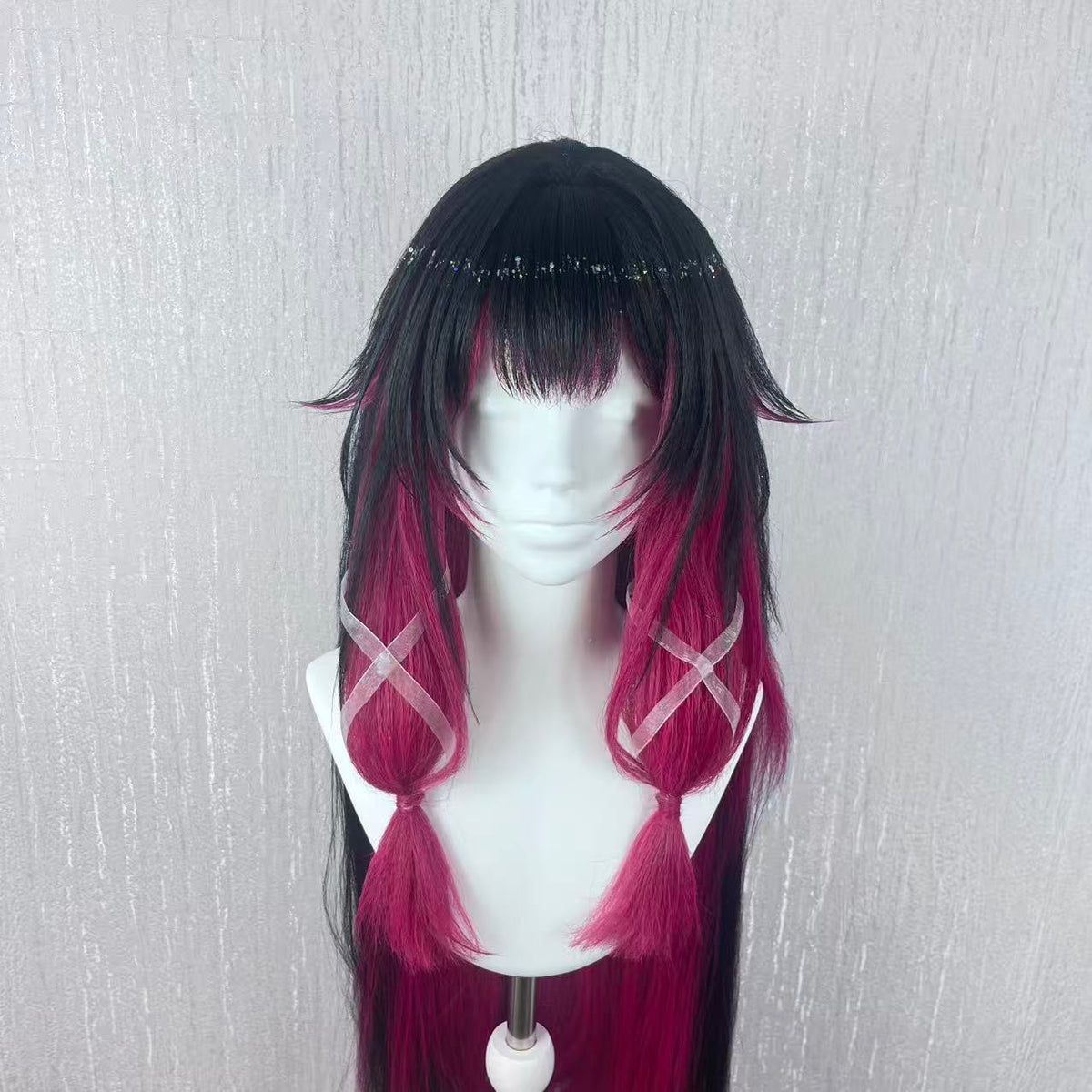 Genshin Impact Columbina Custom Wig, Black Burgundy Long Cosplay Wig, Handmade Wig