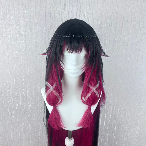 Genshin Impact Columbina Custom Wig, Black Burgundy Long Cosplay Wig, Handmade Wig