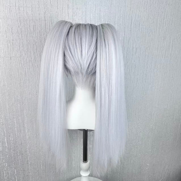 Frieren Cosplay Wig – Silver Gray Long Twin Tail Handmade Styled Wig
