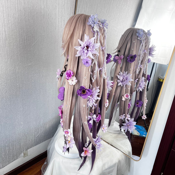 Black Tower Anti-Gravity Chinese Redesigned Wig | 12 Wire Supported, Full Flowers, Full Highlights, Butterfly Star Moon Ornaments