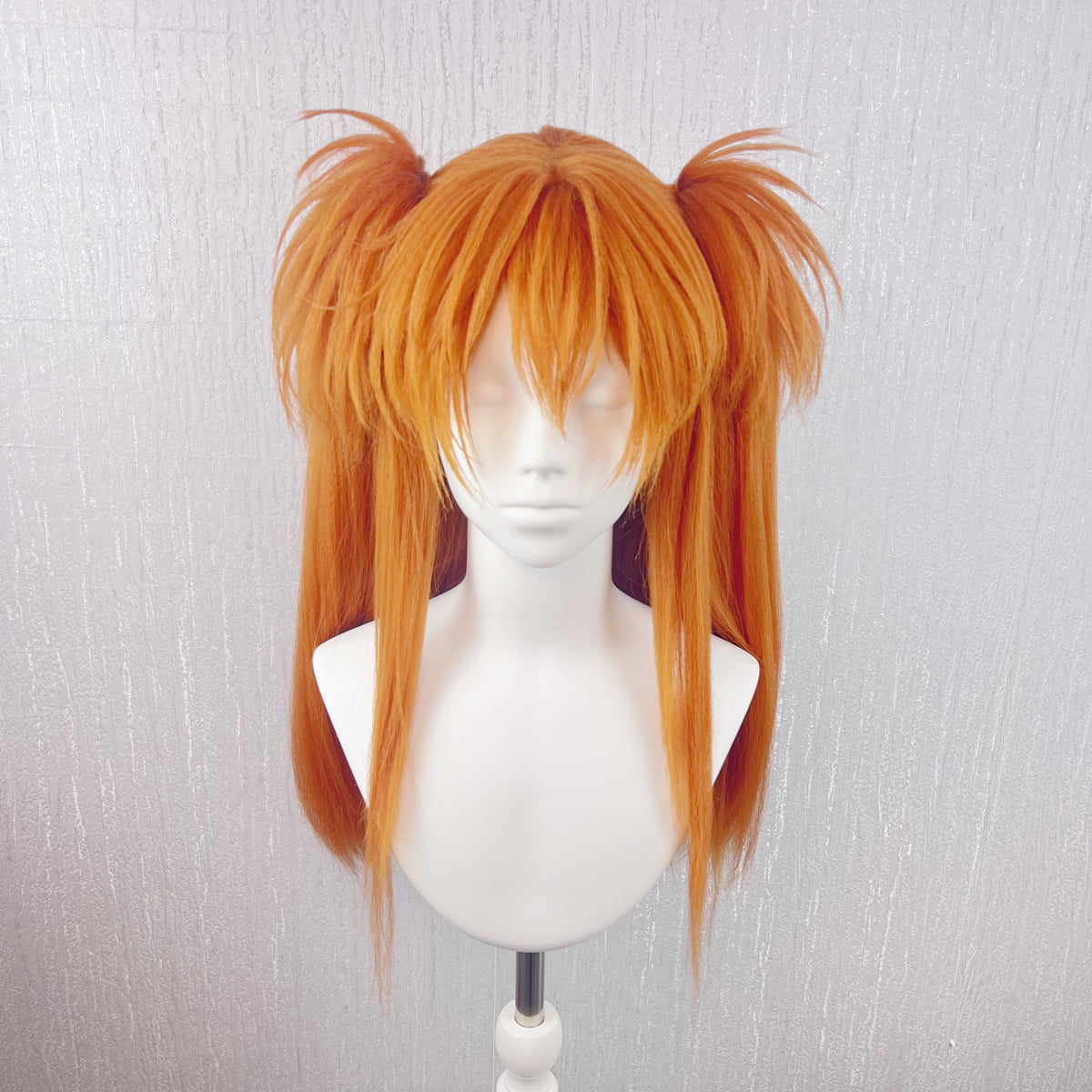 Neon Genesis Evangelion Asuka Custom Wig, Orange Twin-Tail Anime Cosplay Wig, Handmade Wig