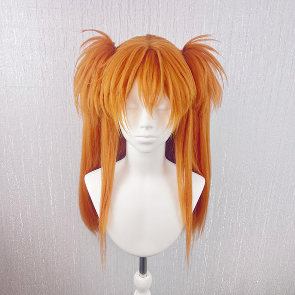 Neon Genesis Evangelion Asuka Custom Wig, Orange Twin-Tail Anime Cosplay Wig, Handmade Wig