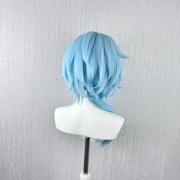 Handmade Light Blue Side Ponytail Cosplay Wig – Layered Short Anime Wig
