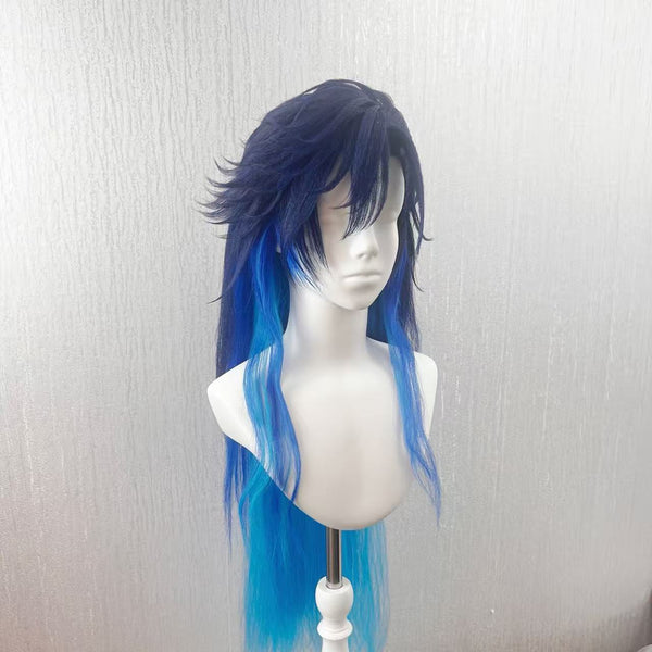 Da Siming Gradient Blue Long Cosplay Wig | Fluffy Layered Pre-Styled Wig for Game Character Cosplay, Comic Con & Halloween Outfit