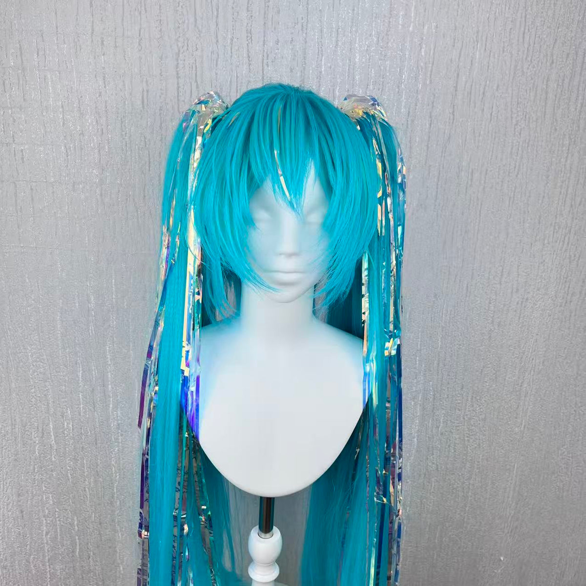 Hatsune Miku Wig Cosplay | Extra Long 100cm Twin Tails with Clip-On Ponytails | Realistic Scalp Effect Wig | Holographic Laser Fiber Hair for Anime Fans
