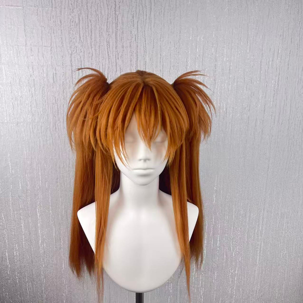 Neon Genesis Evangelion Asuka Custom Wig, Orange Twin-Tail Anime Cosplay Wig, Handmade Wig