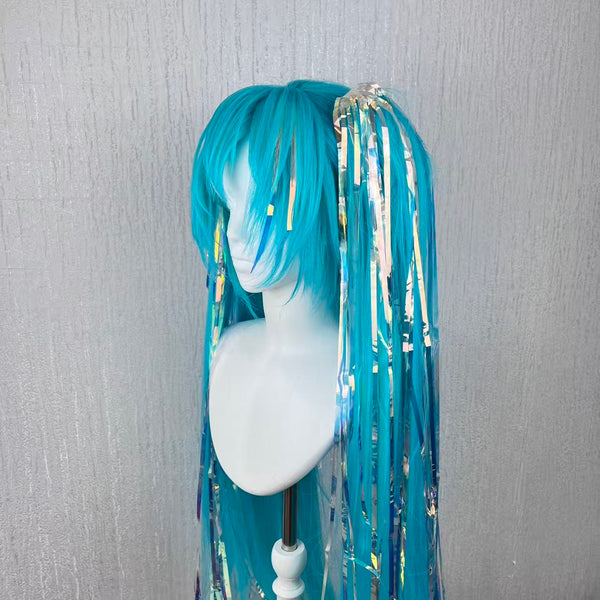 Hatsune Miku Wig Cosplay | Extra Long 100cm Twin Tails with Clip-On Ponytails | Realistic Scalp Effect Wig | Holographic Laser Fiber Hair for Anime Fans