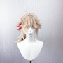 Genshin Impact Kaedehara Kazuha Cosplay Wig | Pre-Styled Layered Short Hair with Blonde Base & Red Streak Low Ponytail for Game Character Cosplay, Comic Con & Halloween Costume