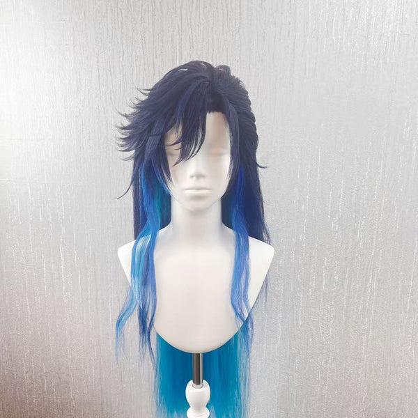 Da Siming Gradient Blue Long Cosplay Wig | Fluffy Layered Pre-Styled Wig for Game Character Cosplay, Comic Con & Halloween Outfit