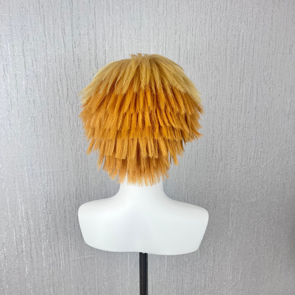 Agatsuma Zenitsu Demon Slayer Cosplay Wig, Hand Pre-Styled Yellow Orange Gradient Short Fluffy Wig with Fringe for Comic Con, Halloween and Anime Cosplay