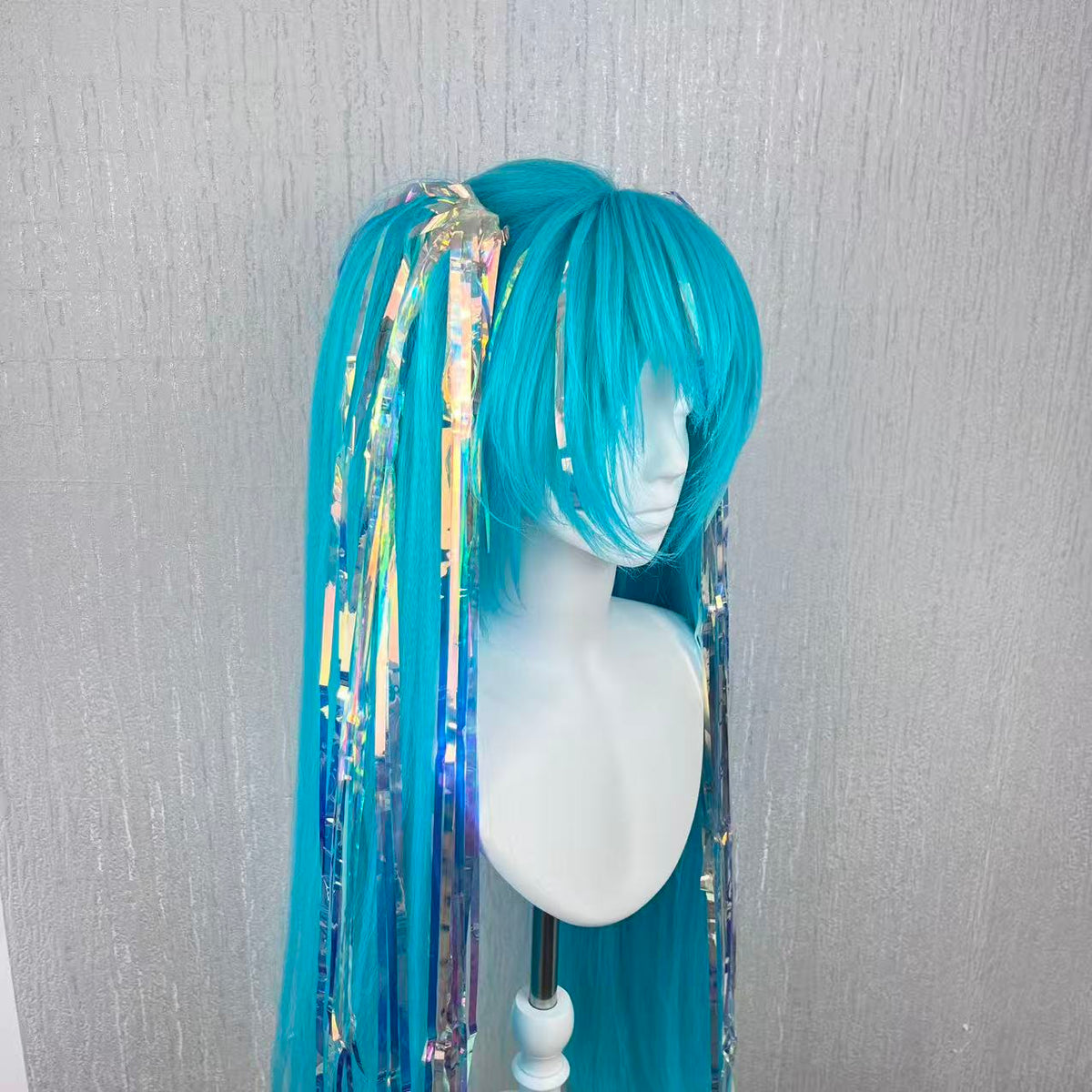 Hatsune Miku Wig Cosplay | Extra Long 100cm Twin Tails with Clip-On Ponytails | Realistic Scalp Effect Wig | Holographic Laser Fiber Hair for Anime Fans