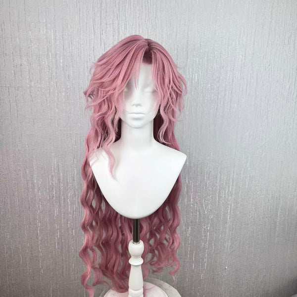 Zhao Ran Cosplay Wig, Dusty Pink Gradient Extra Long Water Wave Curly Wig, Hand Layered Shaggy Bangs Ancient Style Male Wig for Game Cos, Hanfu & Portrait Shooting