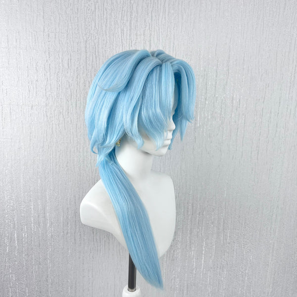 Handmade Light Blue Side Ponytail Cosplay Wig – Layered Short Anime Wig
