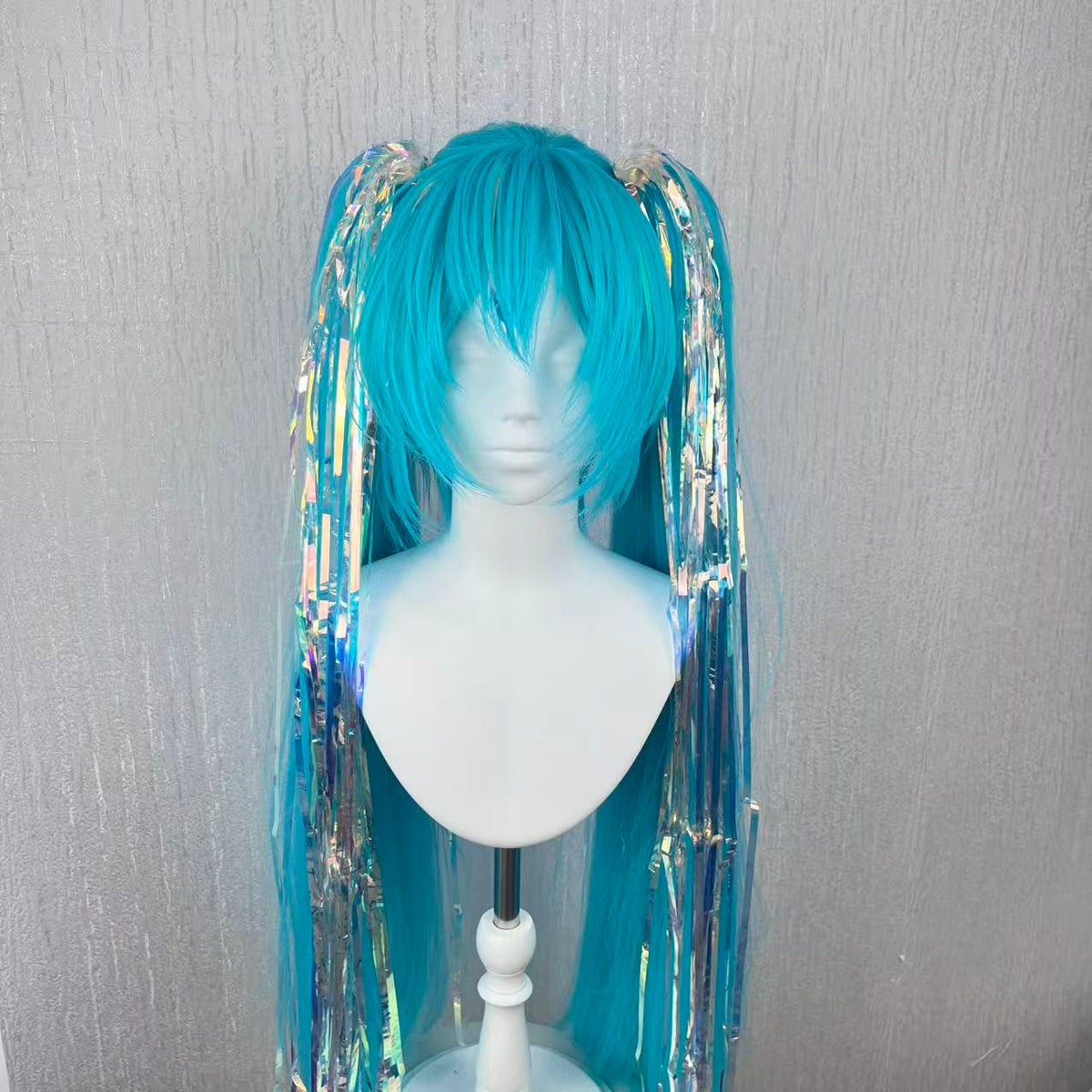 Hatsune Miku Wig Cosplay | Extra Long 100cm Twin Tails with Clip-On Ponytails | Realistic Scalp Effect Wig | Holographic Laser Fiber Hair for Anime Fans