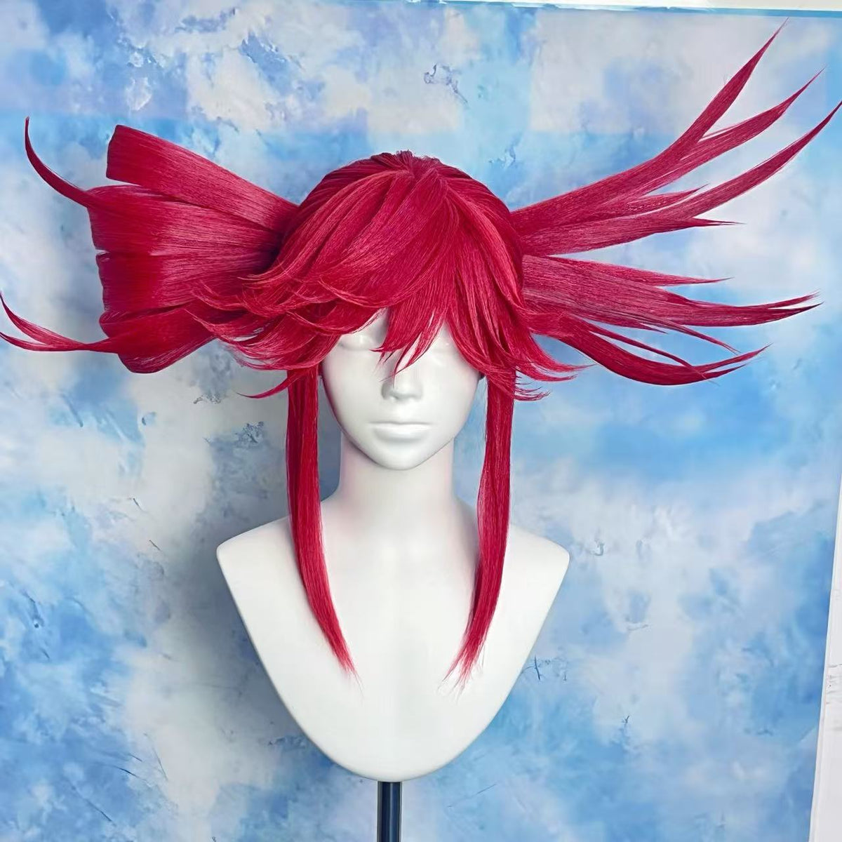 Gachiakuta Riyo Custom Wig, Crimson Red Spiky Anime Wig, Handmade Cosplay Wig