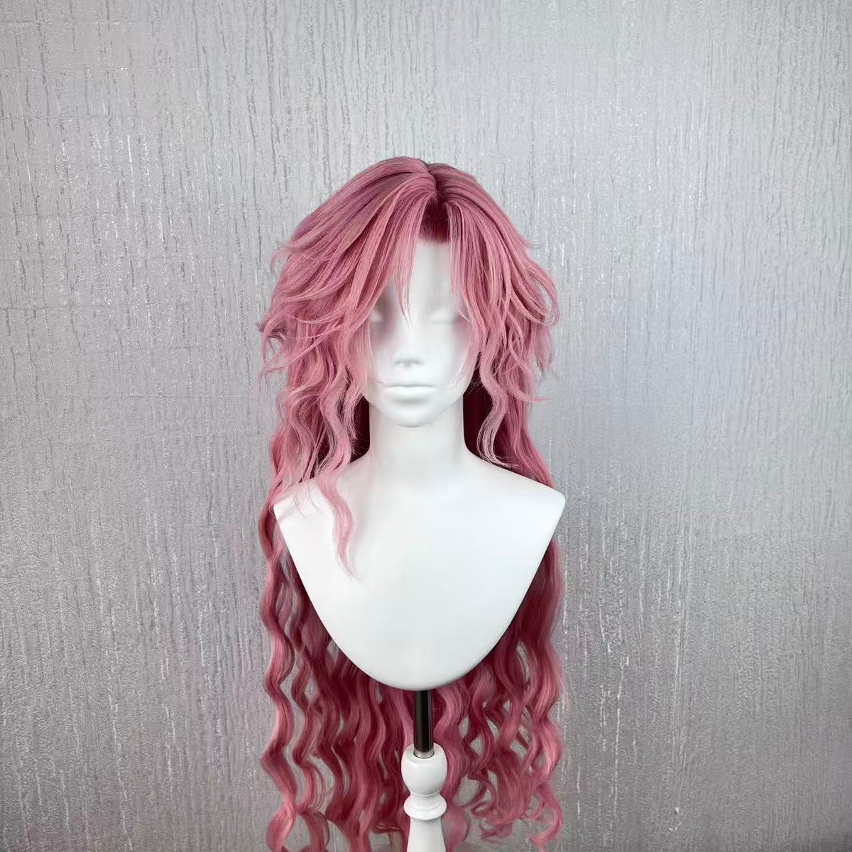 Zhao Ran Cosplay Wig, Dusty Pink Gradient Extra Long Water Wave Curly Wig, Hand Layered Shaggy Bangs Ancient Style Male Wig for Game Cos, Hanfu & Portrait Shooting