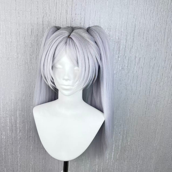 Frieren Cosplay Wig – Silver Gray Long Twin Tail Handmade Styled Wig