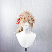 Load image into Gallery viewer, Genshin Impact Kaedehara Kazuha Cosplay Wig | Pre-Styled Layered Short Hair with Blonde Base &amp; Red Streak Low Ponytail for Game Character Cosplay, Comic Con &amp; Halloween Costume