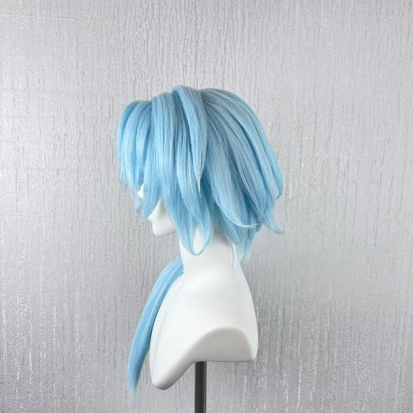 Handmade Light Blue Side Ponytail Cosplay Wig – Layered Short Anime Wig