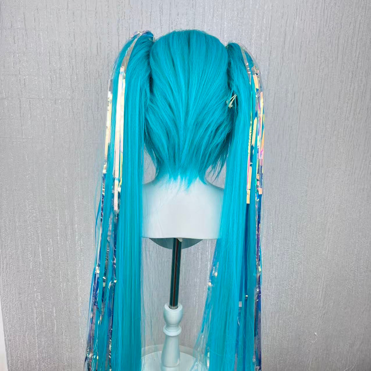 Hatsune Miku Wig Cosplay | Extra Long 100cm Twin Tails with Clip-On Ponytails | Realistic Scalp Effect Wig | Holographic Laser Fiber Hair for Anime Fans