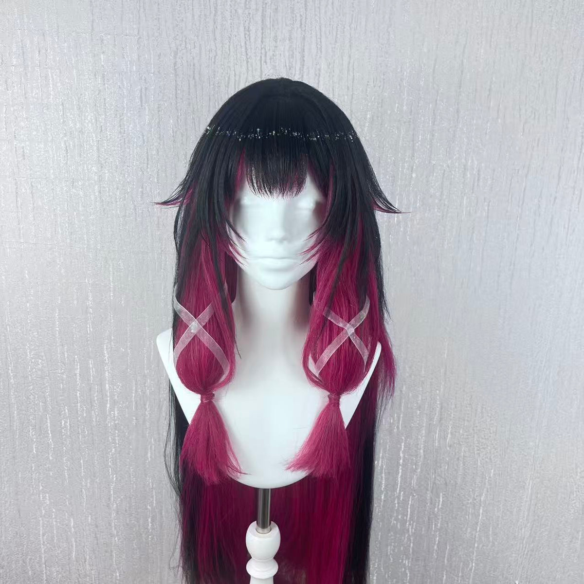 Genshin Impact Columbina Custom Wig, Black Burgundy Long Cosplay Wig, Handmade Wig