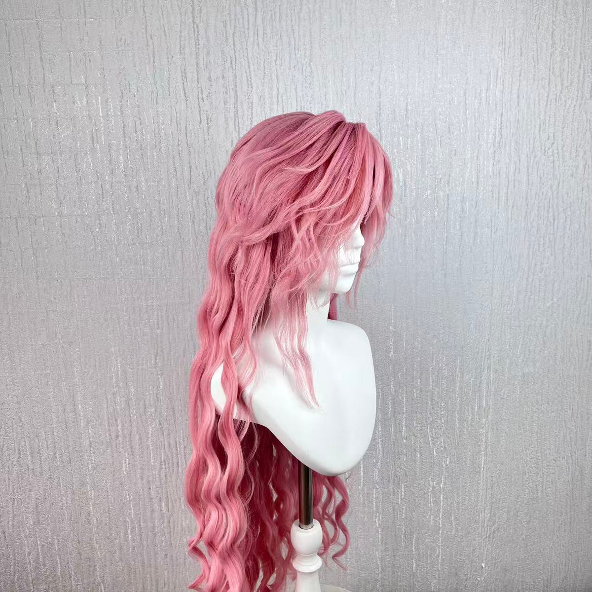 Zhao Ran Cosplay Wig, Dusty Pink Gradient Extra Long Water Wave Curly Wig, Hand Layered Shaggy Bangs Ancient Style Male Wig for Game Cos, Hanfu & Portrait Shooting