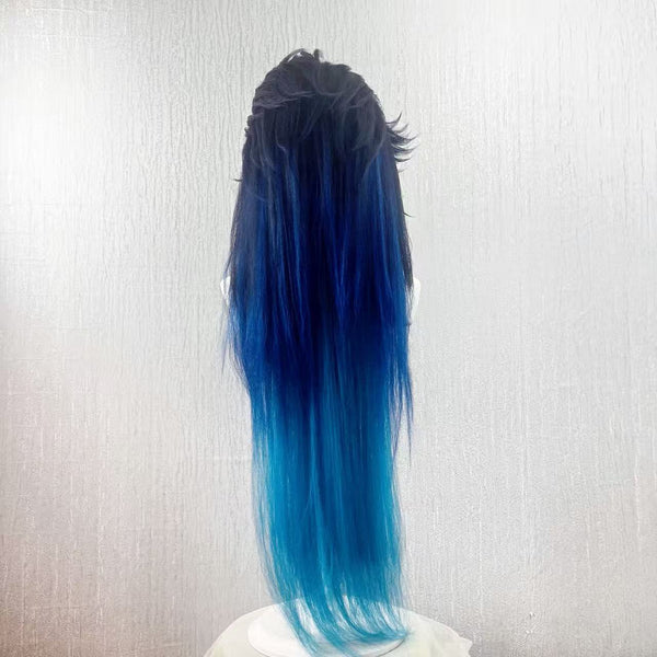 Da Siming Gradient Blue Long Cosplay Wig | Fluffy Layered Pre-Styled Wig for Game Character Cosplay, Comic Con & Halloween Outfit