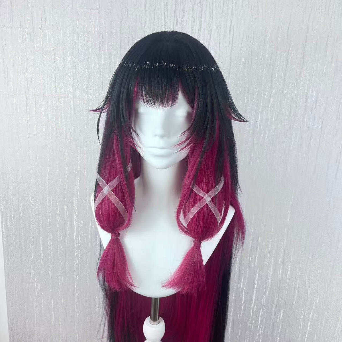 Genshin Impact Columbina Custom Wig, Black Burgundy Long Cosplay Wig, Handmade Wig