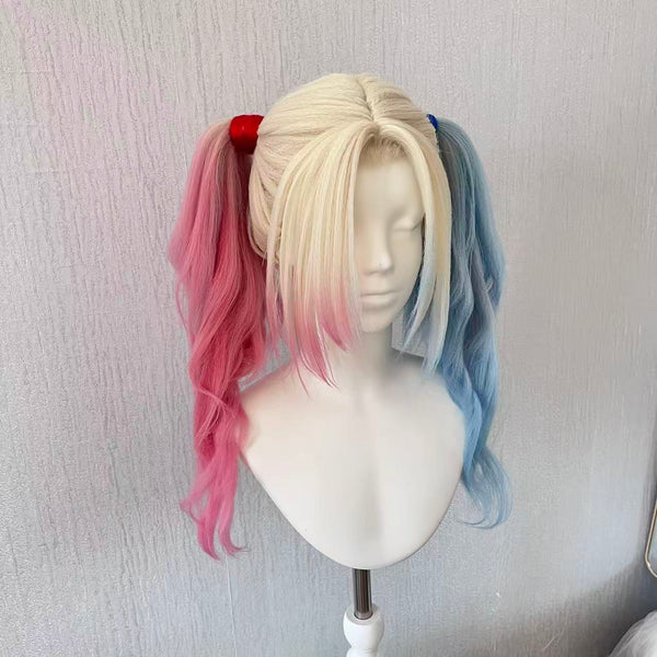Harley Quinn Wig from Suicide Squad | Handmade Pink Blue Ponytail Cosplay Wig for Halloween