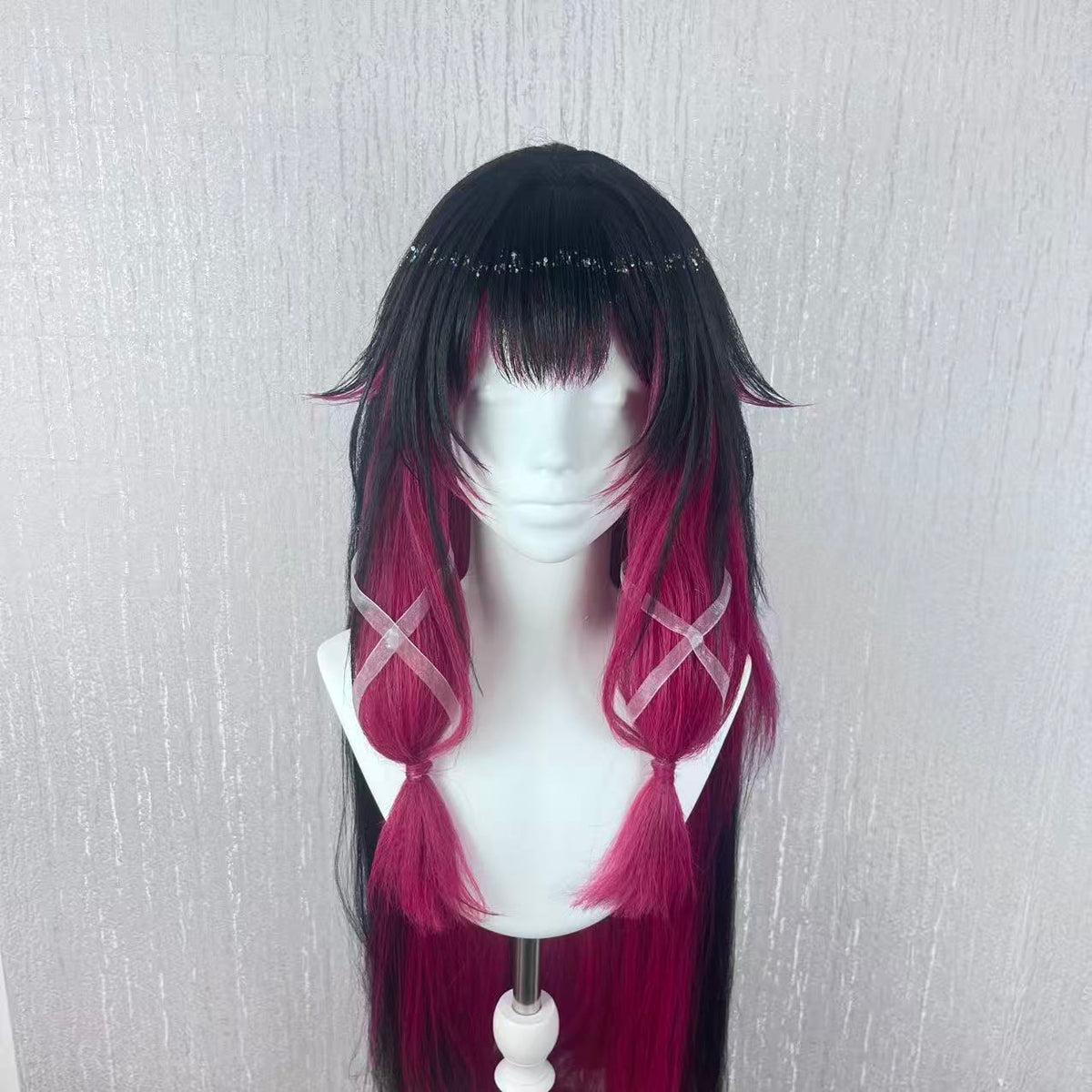 Genshin Impact Columbina Custom Wig, Black Burgundy Long Cosplay Wig, Handmade Wig