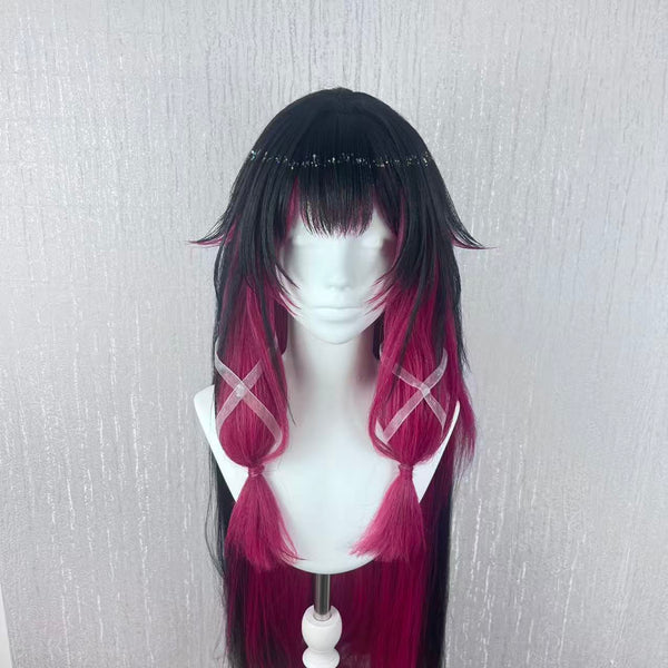 Genshin Impact Columbina Custom Wig, Black Burgundy Long Cosplay Wig, Handmade Wig
