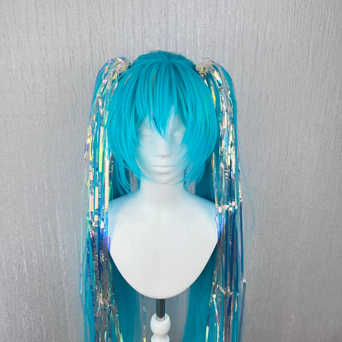 Hatsune Miku Wig Cosplay | Extra Long 100cm Twin Tails with Clip-On Ponytails | Realistic Scalp Effect Wig | Holographic Laser Fiber Hair for Anime Fans