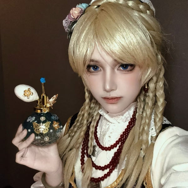 Genshin Impact Furina Custom Wig, White and Blue Layered Bob Cosplay Wig, Handmade Wig