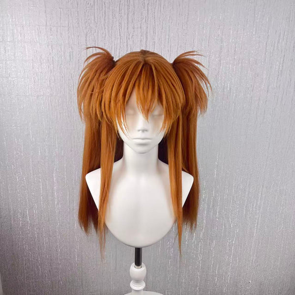 Neon Genesis Evangelion Asuka Custom Wig, Orange Twin-Tail Anime Cosplay Wig, Handmade Wig