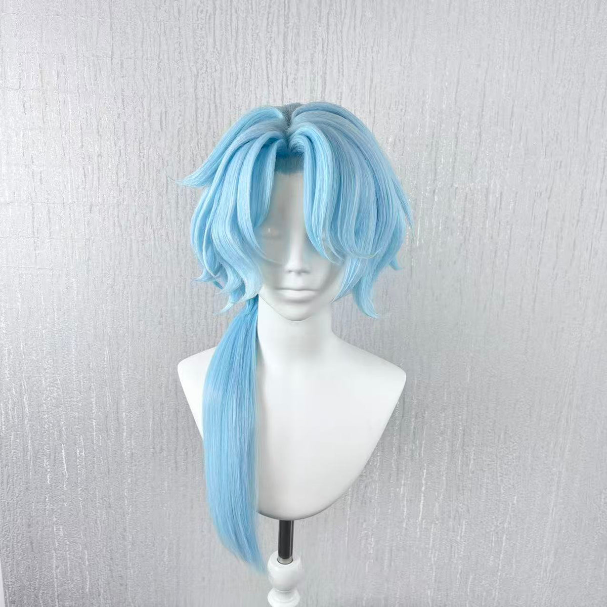 Handmade Light Blue Side Ponytail Cosplay Wig – Layered Short Anime Wig