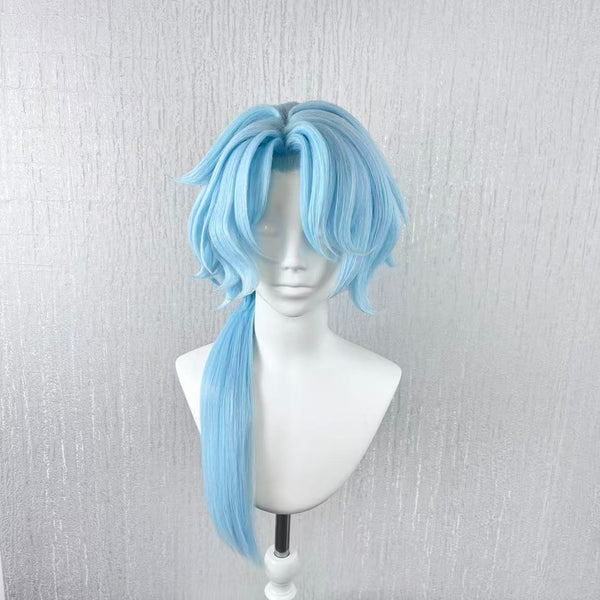 Handmade Light Blue Side Ponytail Cosplay Wig – Layered Short Anime Wig