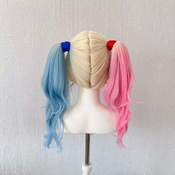 Harley Quinn Wig from Suicide Squad | Handmade Pink Blue Ponytail Cosplay Wig for Halloween