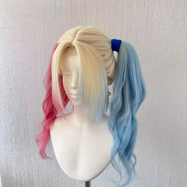 Harley Quinn Wig from Suicide Squad | Handmade Pink Blue Ponytail Cosplay Wig for Halloween