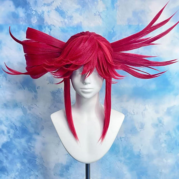 Gachiakuta Riyo Custom Wig, Crimson Red Spiky Anime Wig, Handmade Cosplay Wig