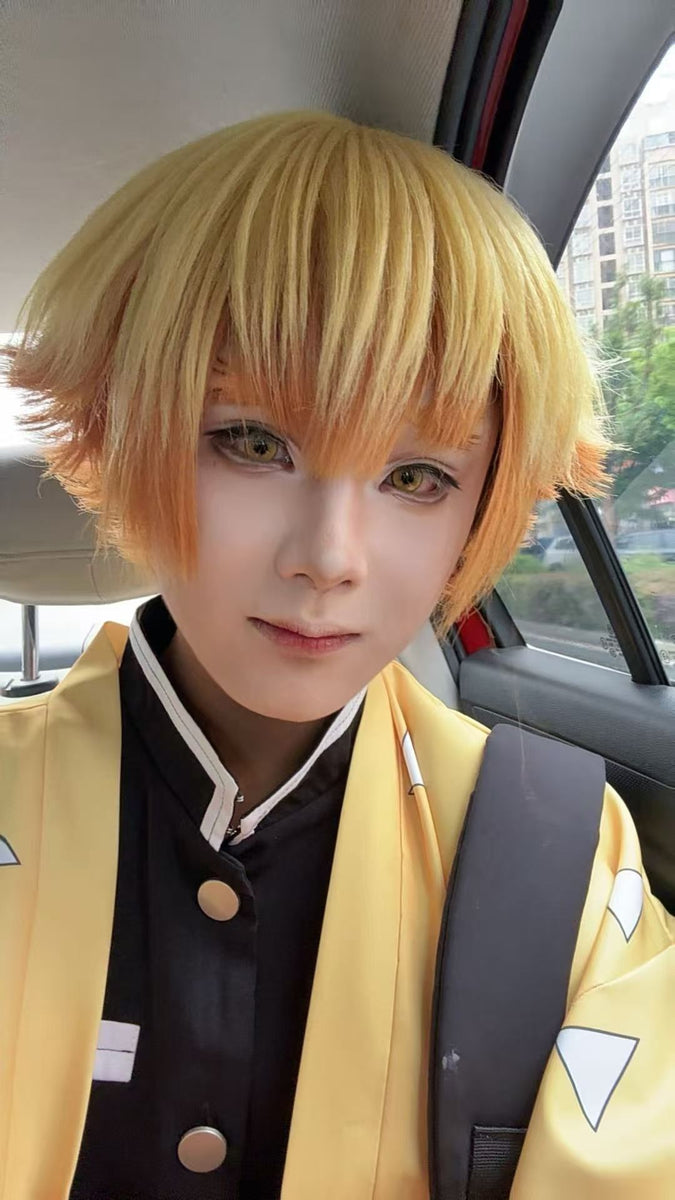Zenitsu Agatsuma Cosplay Wig, Golden Yellow Layered Short Custom Wig
