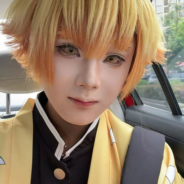 Zenitsu Agatsuma Cosplay Wig, Golden Yellow Layered Short Custom Wig
