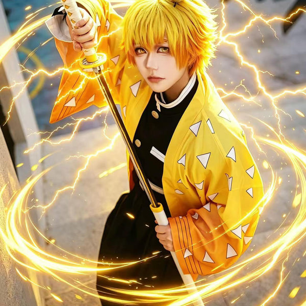 Zenitsu Agatsuma Cosplay Wig, Golden Yellow Layered Short Custom Wig