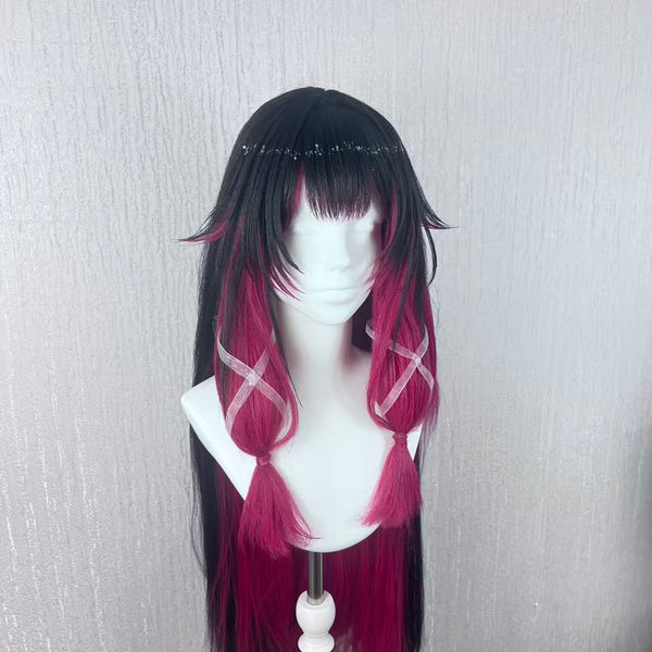 Genshin Impact Columbina Custom Wig, Black Burgundy Long Cosplay Wig, Handmade Wig