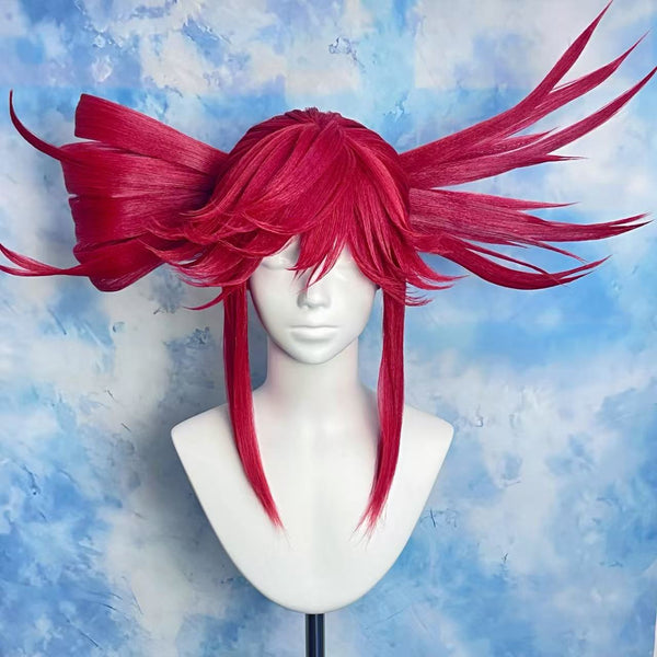 Gachiakuta Riyo Custom Wig, Crimson Red Spiky Anime Wig, Handmade Cosplay Wig