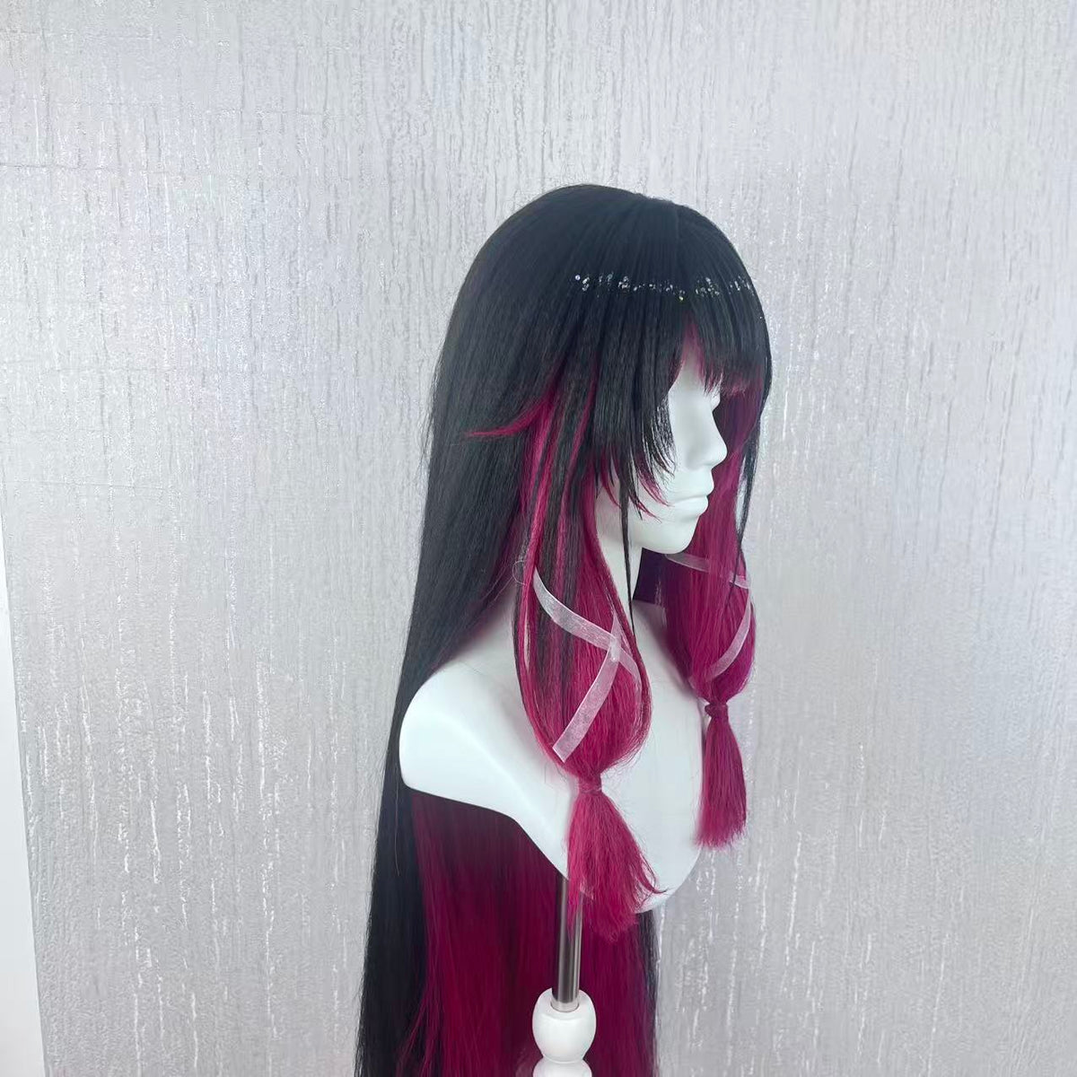 Genshin Impact Columbina Custom Wig, Black Burgundy Long Cosplay Wig, Handmade Wig