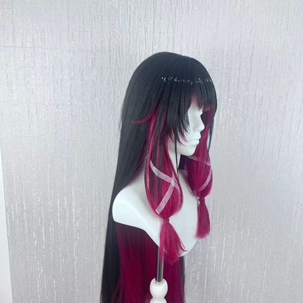 Genshin Impact Columbina Custom Wig, Black Burgundy Long Cosplay Wig, Handmade Wig