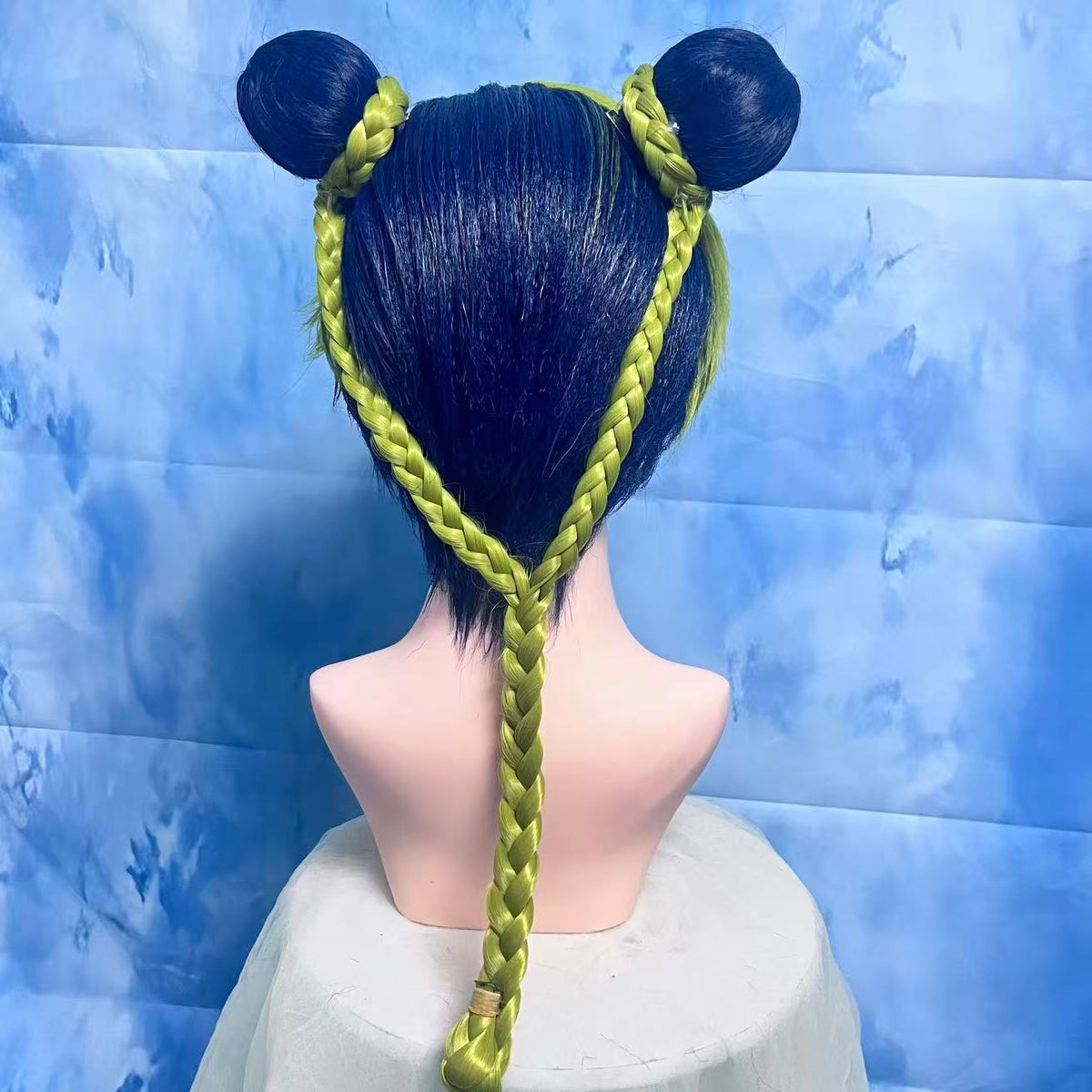 JoJo's Bizarre Adventure: Stone Ocean Jolyne Cujoh Custom Wig, Green Blue Double-Bun Cosplay Wig