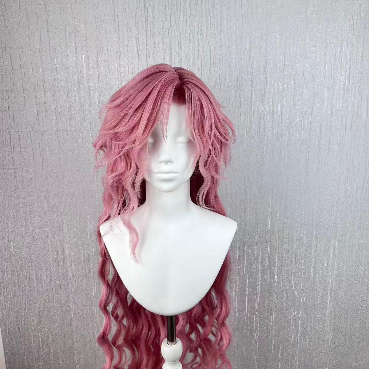 Zhao Ran Cosplay Wig, Dusty Pink Gradient Extra Long Water Wave Curly Wig, Hand Layered Shaggy Bangs Ancient Style Male Wig for Game Cos, Hanfu & Portrait Shooting